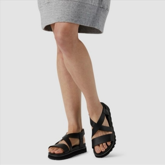Sorel Shoes - Sorel Black Cross-Strap Platform Studded Athleisure Sandals